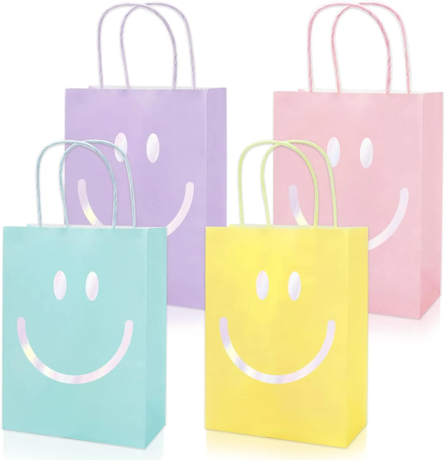 JarThenaAMCS 16Pcs Preppy Party Favor Bags Pastel Smile Face Paper Gift Bags with Handles Goodie Treat Bags for Summer Bachelorette Birthday Wedding Baby Shower Party Supplies