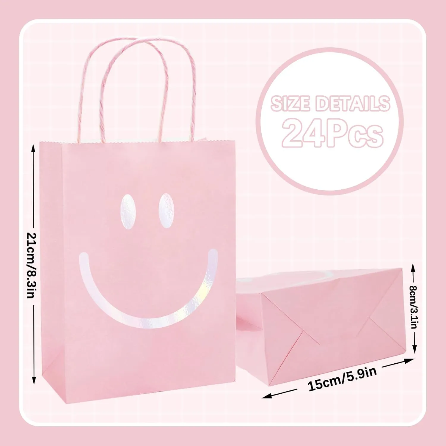 JarThenaAMCS 16Pcs Preppy Party Favor Bags Pastel Smile Face Paper Gift Bags with Handles Goodie Treat Bags for Summer Bachelorette Birthday Wedding Baby Shower Party Supplies