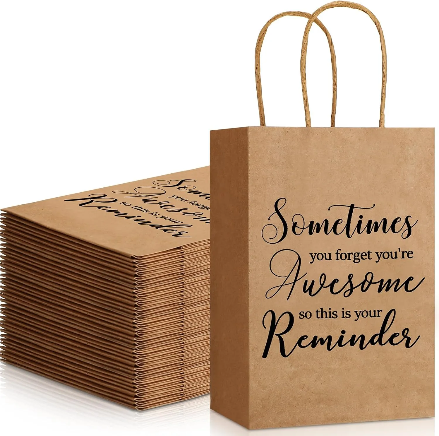 Jetec 50 Pcs Inspirational Paper Gift Bags Employee Appreciation Gifts Sometimes Forget You Are Awesome Thank You Bags with Handles for Teachers Coworkers(Kraft Color)