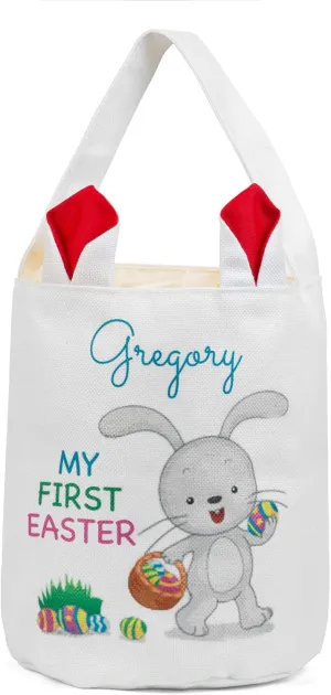 JewelOra Personalized Easter Bunny Basket Bags, Customized Name Candy Egg Basket Rabbit Print Buckets