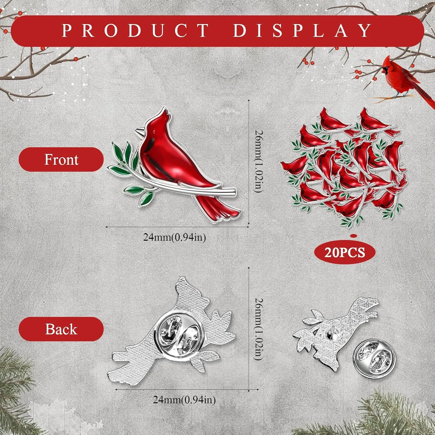 Jexine 20 Pcs Memorial Cardinal Sign Pins Set Funeral Favors Pocket Token Guardian Gifts Pocket Oil Dropped Religious Celebration of Life Memorial Sympathy Gifts Cardinal Charms
