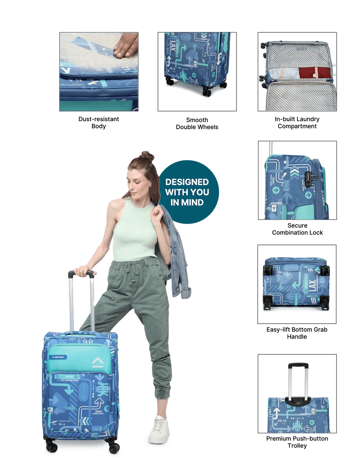 JFK Denim Blue Large Soft Trolley