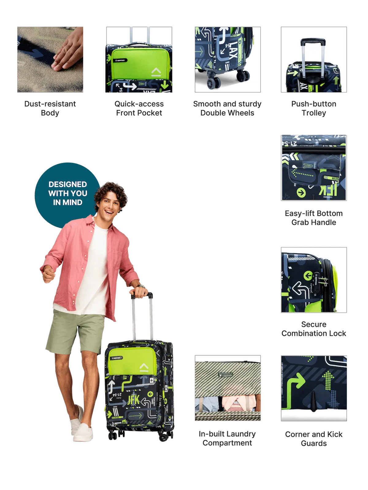 JFK Green Medium Soft Trolley