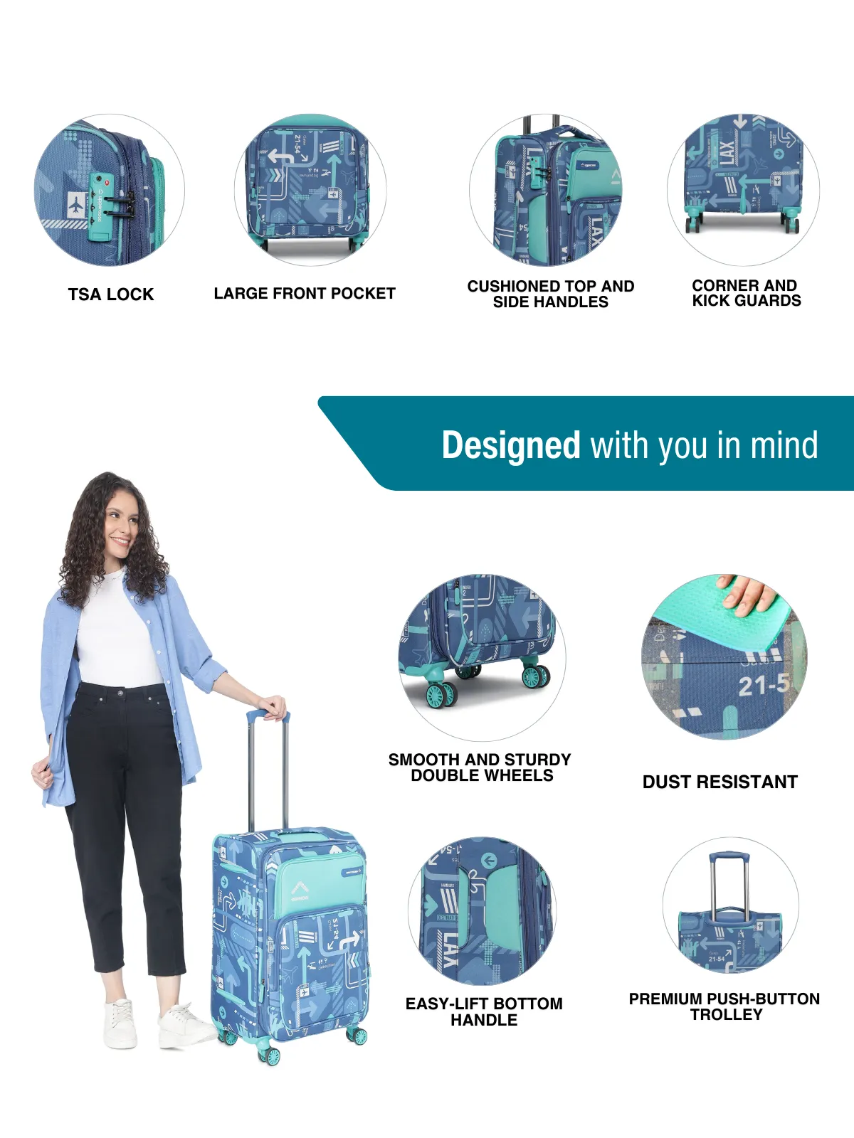 JFK Plus Denim Blue Medium Soft Trolley