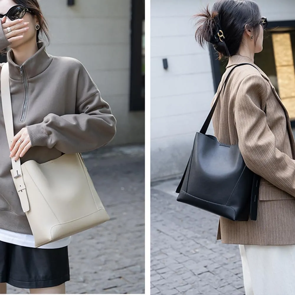 JIUFENG Leather Handbags for Women, Soft Shoulder Tote Crossbody Purses Bucket Bags with Adjustable Strap