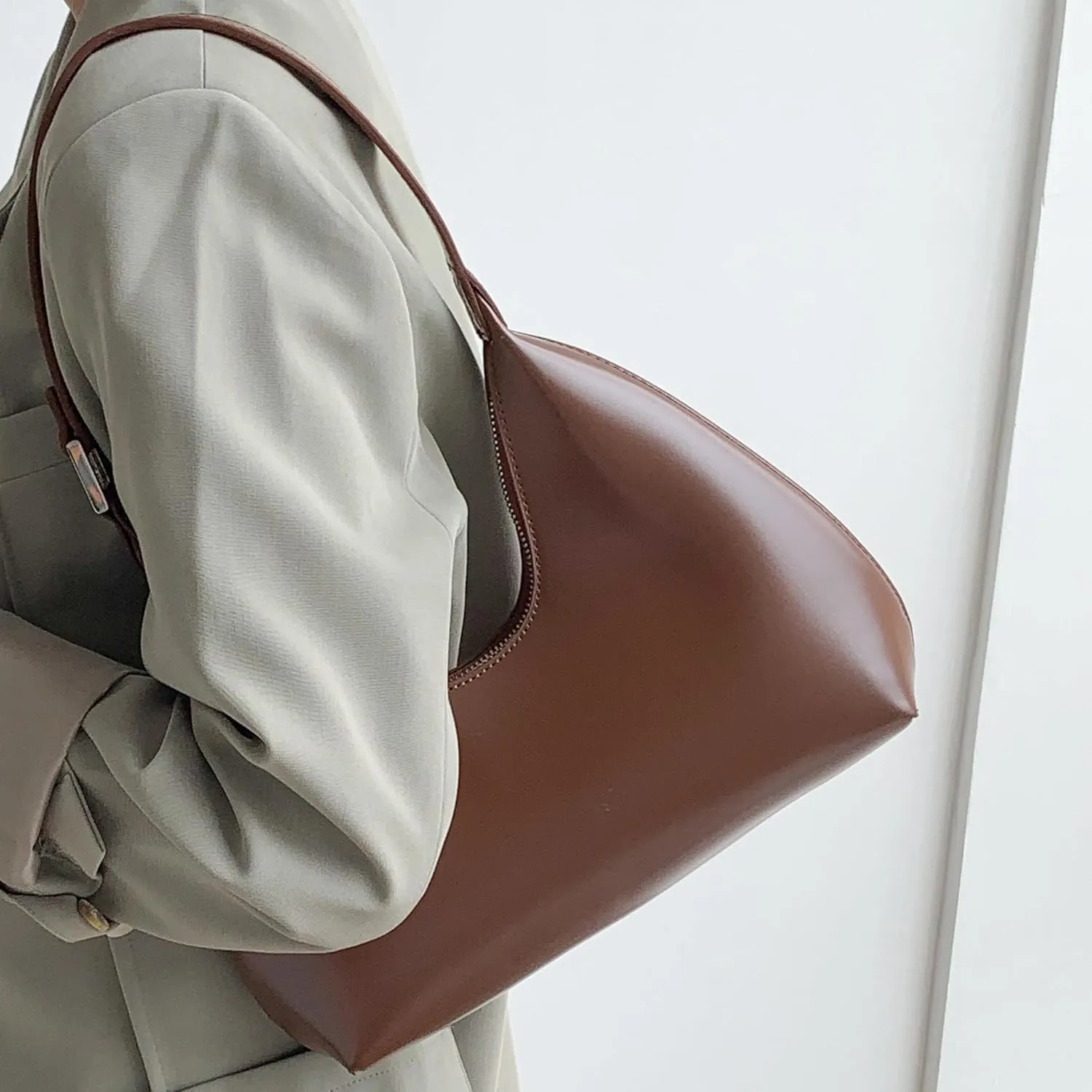 JOLLQUE Shoulder Bag for Women, Small Leather Handbag Purse,Unique Trendy Zipper Hobo Bag