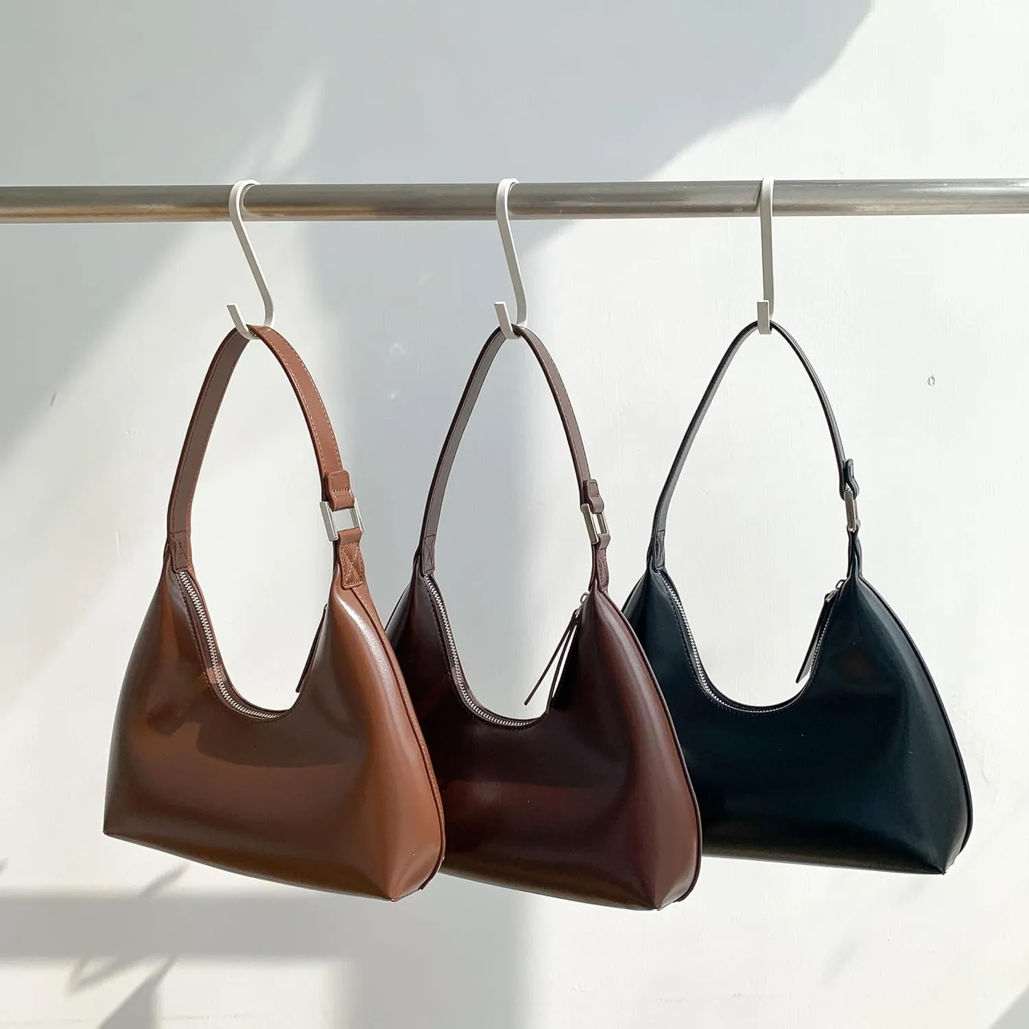 JOLLQUE Shoulder Bag for Women, Small Leather Handbag Purse,Unique Trendy Zipper Hobo Bag
