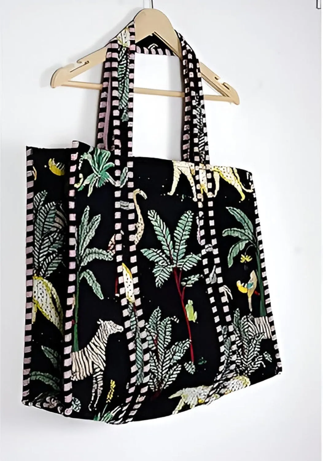 Jungle Print Tote Bag Indian Handmade Cotton Shopping Unisex Tote Bag Handmade Block Printed Shoulder Market Daily Use Bag