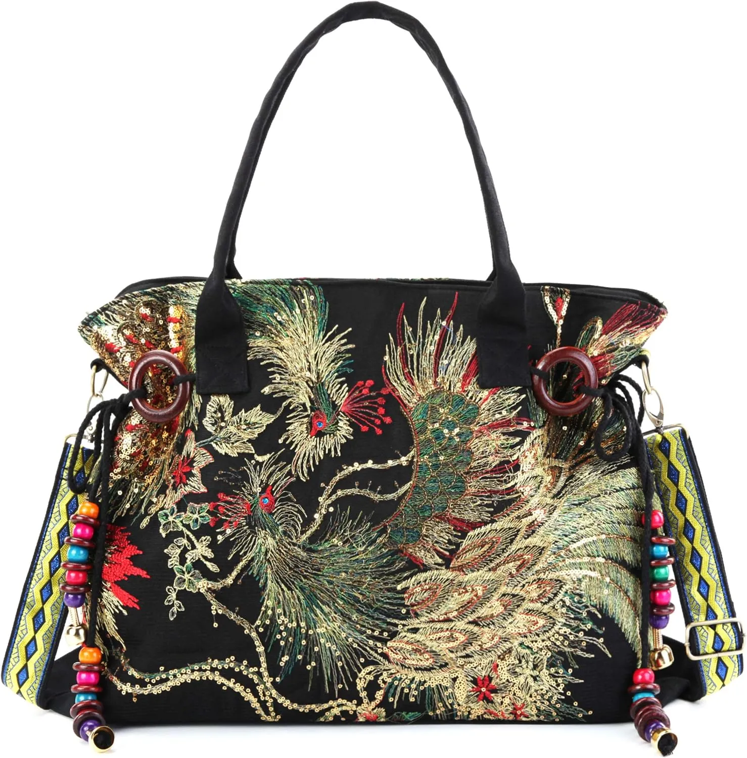 Jursccu Women Canvas Tote Bags Embroidery Handbags Stylish Casual Shoulder Bags