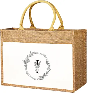 JUSTOTRY Initial Tote Bag - Natural Jute Large 13OZ Utility Personalized Canva Tote Bag Monogrammed Gift for Women