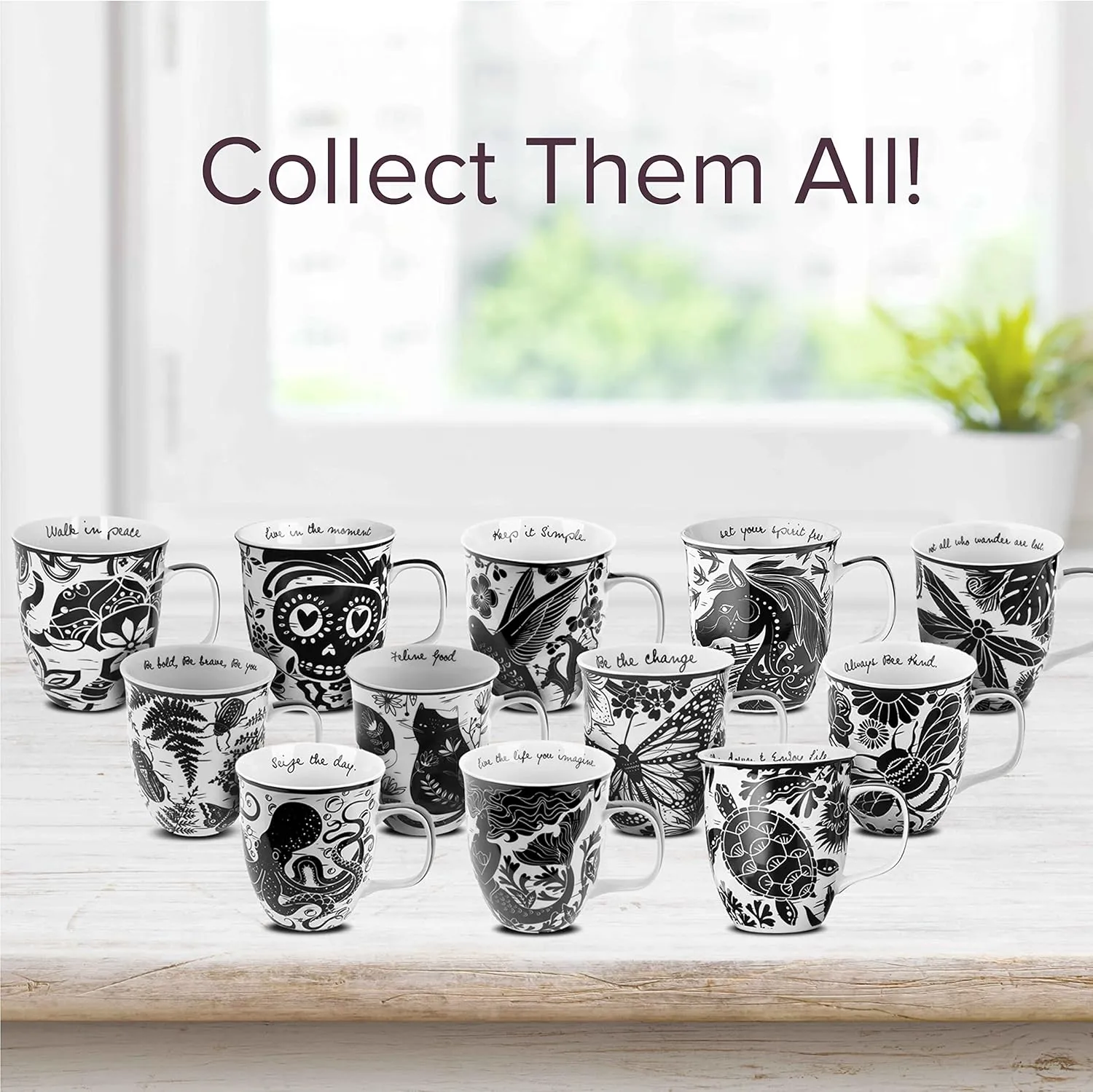 Karma Gifts 16 oz Black and White Boho Mug Sea Turtle - Cute Coffee and Tea Mug - Ceramic Coffee Mugs for Women and Men, 1 Count (Pack of 1)
