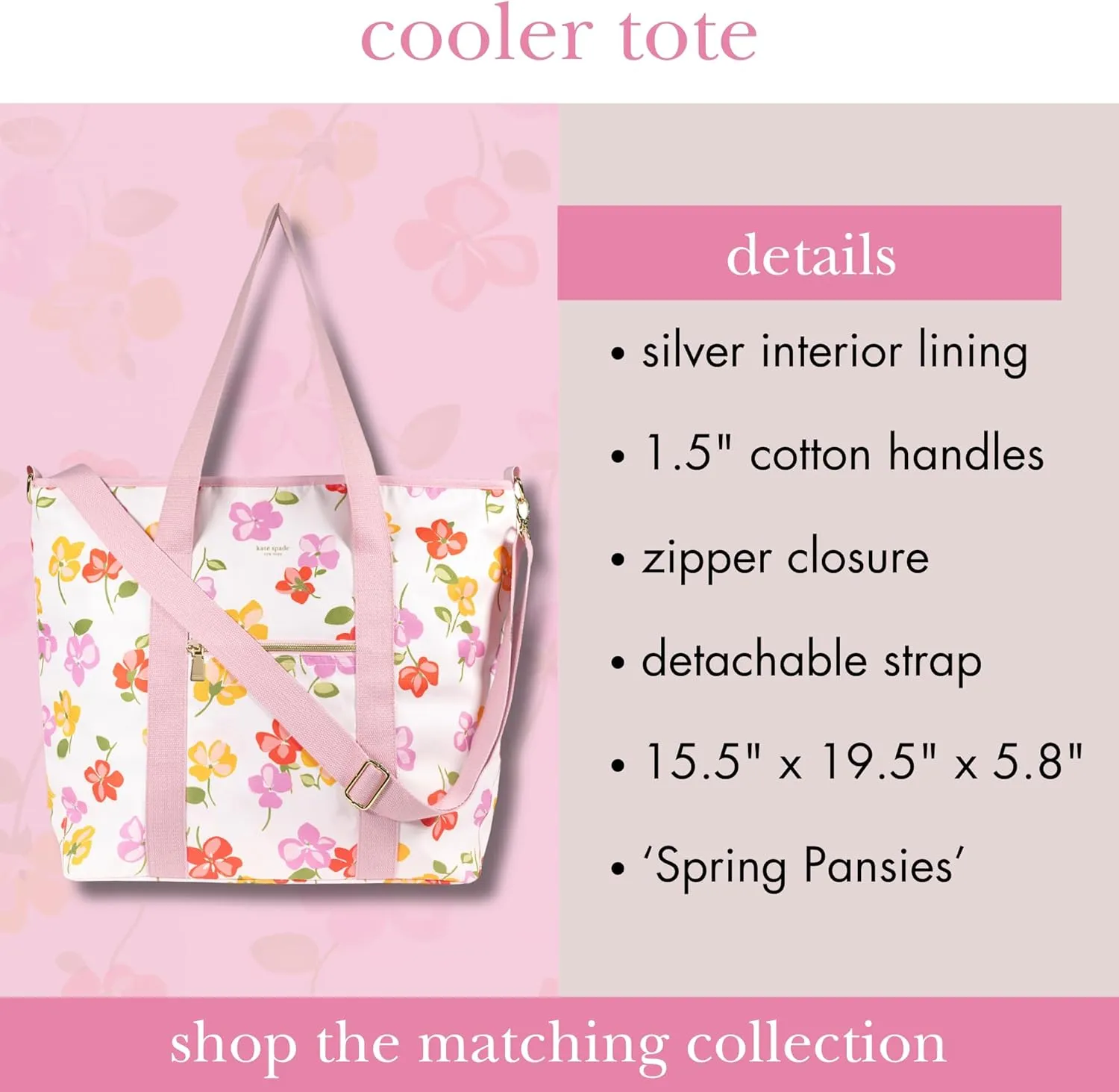 kate spade new york Large Capacity Insulated Cooler Tote Bag, Soft Sided Portable Beach Cooler with Shoulder Strap
