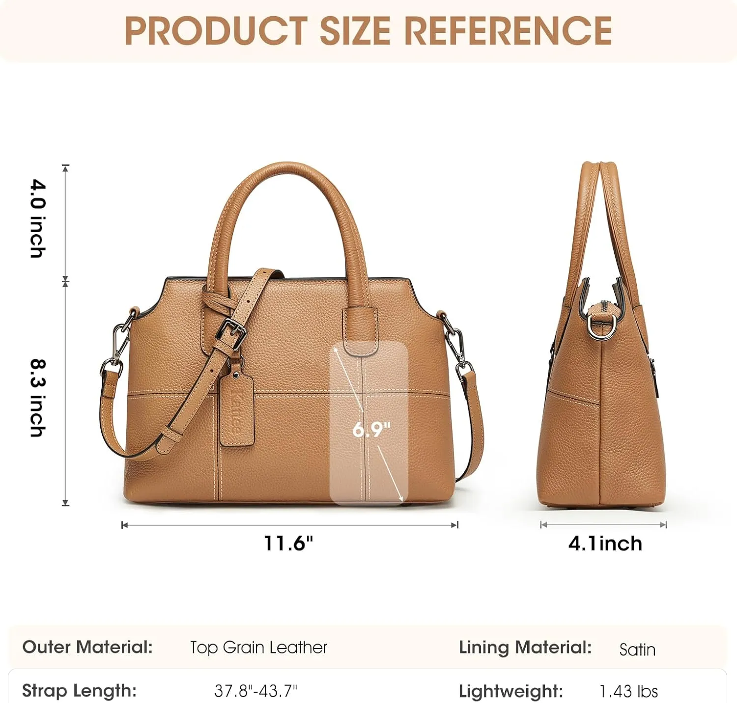 Kattee Genuine Leather Handbags for Women, Soft Hobo Satchel Shoulder Crossbody Bags Ladies Purses