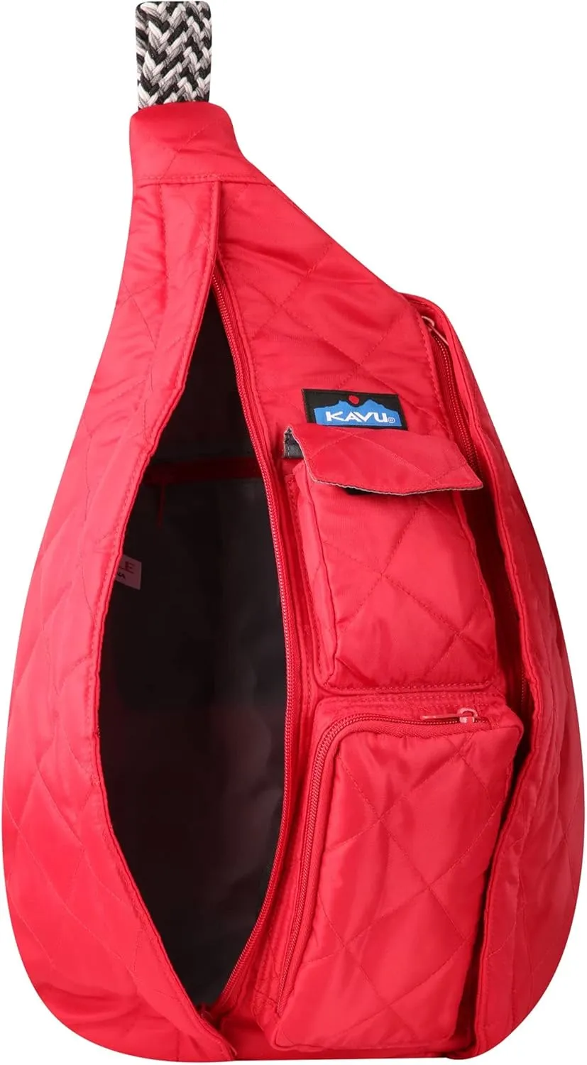 KAVU Rope Puff Bag Sling Crossbody Backpack Travel Quilted Purse-Scarlet