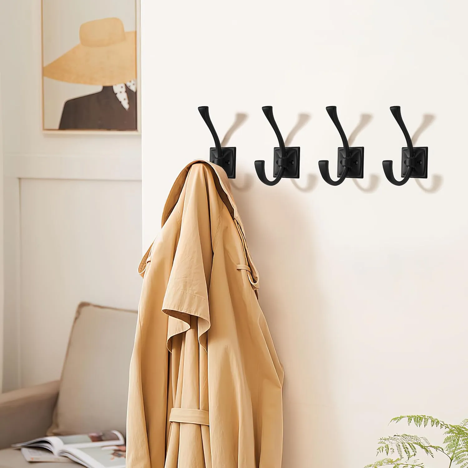 khtumeware Wall Hooks,10 Pack Coat Hooks Hardware Towel Hooks for Hanging Coats Black Robe Hooks Wall Mounted with Screws for Key, Towel, Bags, Cup.