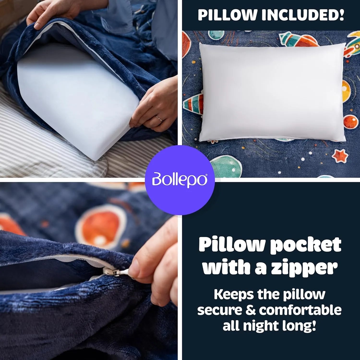 Kids Sleeping Bag for Boys & Girls - Glow in The Dark for Ages 3 , Large With Pillow Pocket, Extra Soft Toddler Blanket (66" x 33")