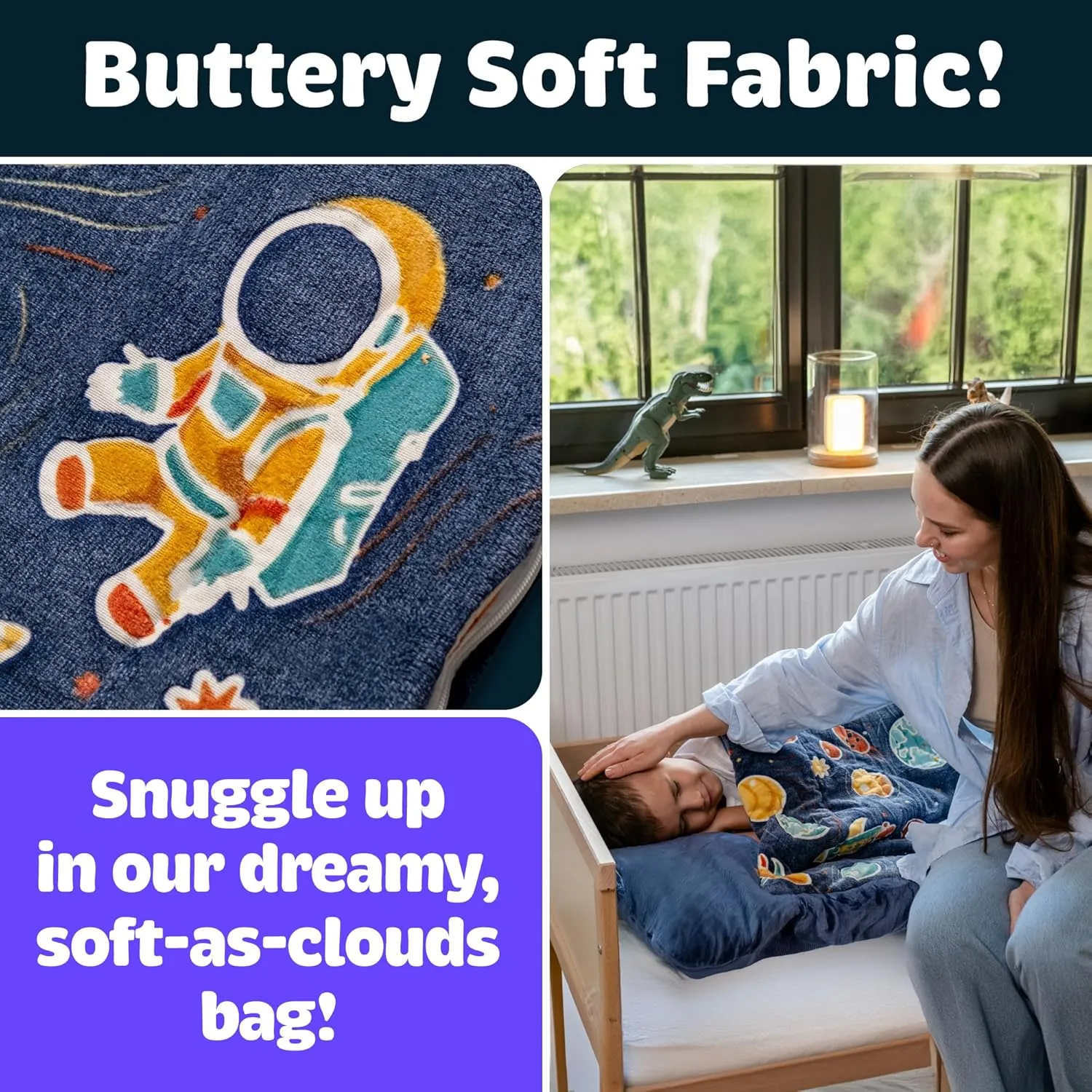 Kids Sleeping Bag for Boys & Girls - Glow in The Dark for Ages 3 , Large With Pillow Pocket, Extra Soft Toddler Blanket (66" x 33")