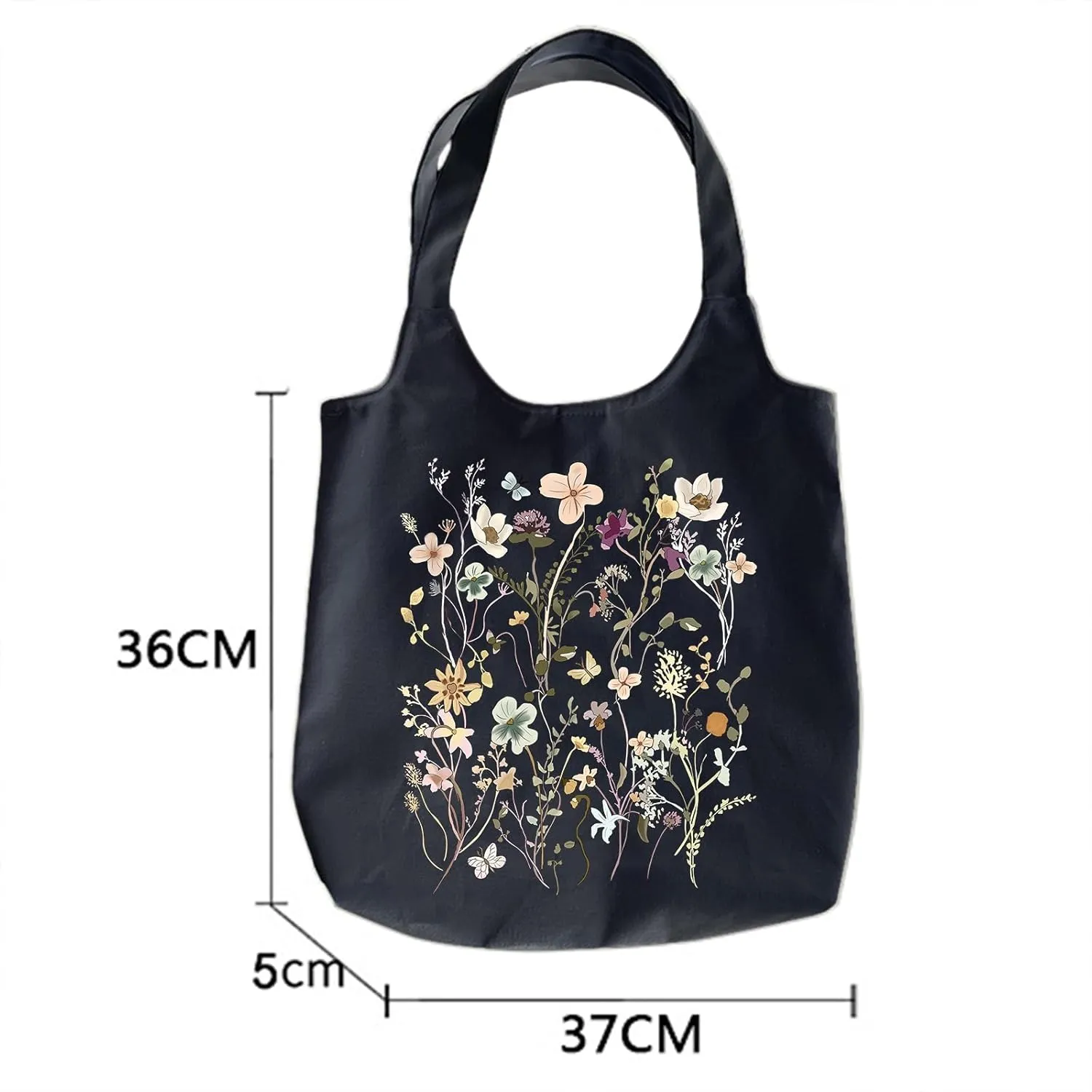 KIEKIECOO Canvas Tote Bag Black Aesthetic Personalized Custom Reusable Grocery Bags Floral Line Art Shopping Shoulder Bag