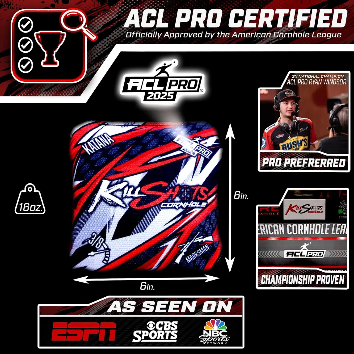 Killshots Cornhole | MP5 Series | Limited Edition | 2025 ACL Pro Certified Cornhole Bags | Premium Quality | Dual-Speed | Durable & Weather Resistant | Set of 4 Bags