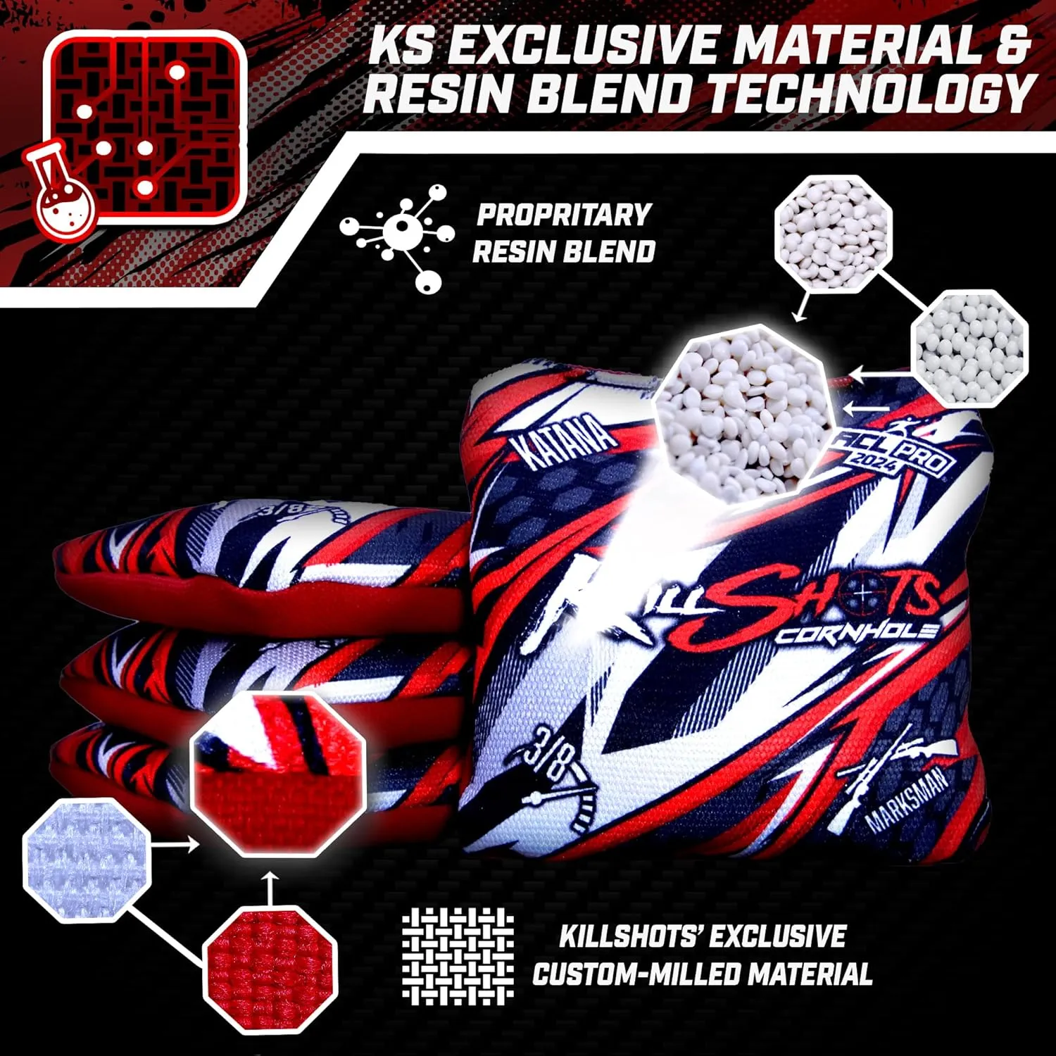 Killshots Cornhole | MP5 Series | Limited Edition | 2025 ACL Pro Certified Cornhole Bags | Premium Quality | Dual-Speed | Durable & Weather Resistant | Set of 4 Bags