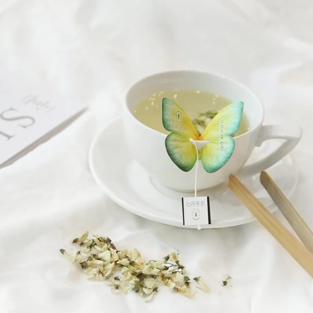KKOKDAM Acacia Butterfly Tea Bags – 10 Fancy Decaf Loose Leaf Teas for Iced or Hot Drinks – Elegant Korean Gifts for Women - Unique Tea Gifts & Womens Tea Gift Set