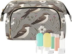 KLL Chic Chimney Swift Birds Grey Travel Bag Portable Cosmetic Bags For Women Travel Jewelry for Essentials For Women
