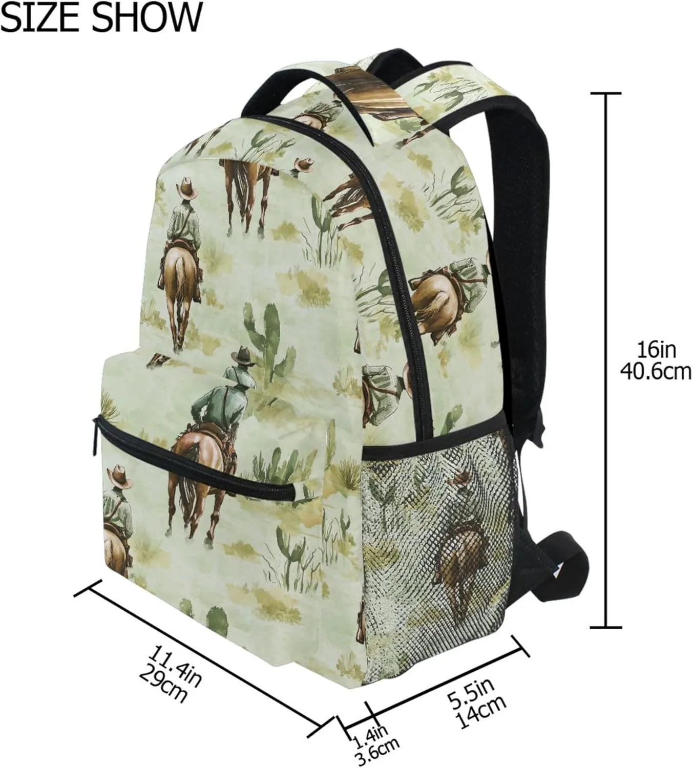 KLL Sport Backpack for Teens Boys Girls Fashion Stylish Travel Bags with Chest Strap for Travel Trip Western Cowboy Horse