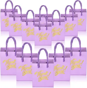 KPOSIYA Small Thank You Gift Bags - 35pcs Mini Bags With Handles, 4 x 2.75 x 4.5 Purple With Tag for Christmas Thanksgiving Party Favors (Purple Gold)