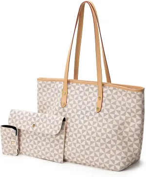 Ladies Handbag Large Capacity Shoulder Bag Soft Leather Three Piece Shopping Travel Tote Bag