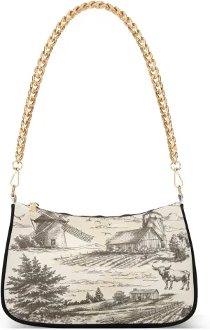 Landscape with Windmill Shoulder Bag for Women, Handbag with Chain Strap, Soft Purse Tote Bag for Ladies
