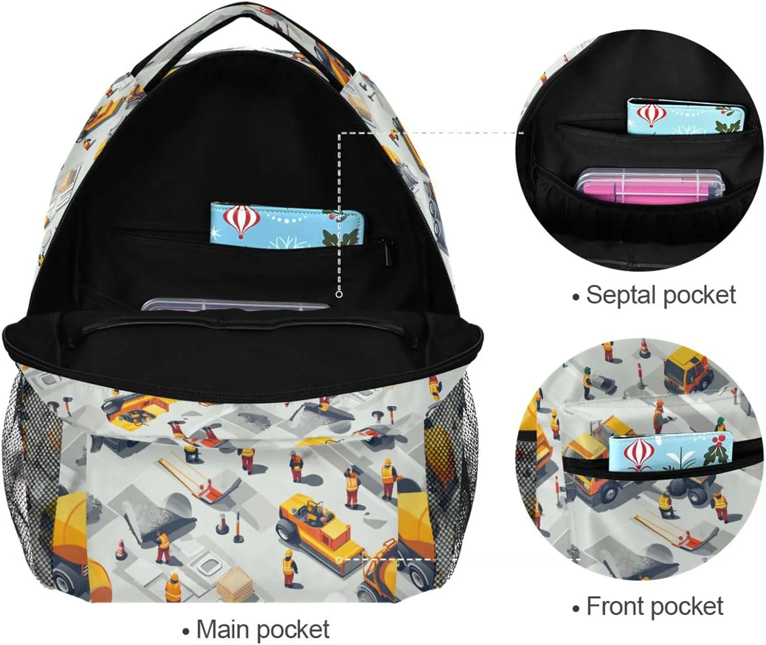 Laptop Backpack for Men and Women Waterproof Personal Backpack with Chest Strap for Business Work College Travel Trip Construction Scene Highway Construction Bulldozer