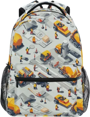 Laptop Backpack for Men and Women Waterproof Personal Backpack with Chest Strap for Business Work College Travel Trip Construction Scene Highway Construction Bulldozer