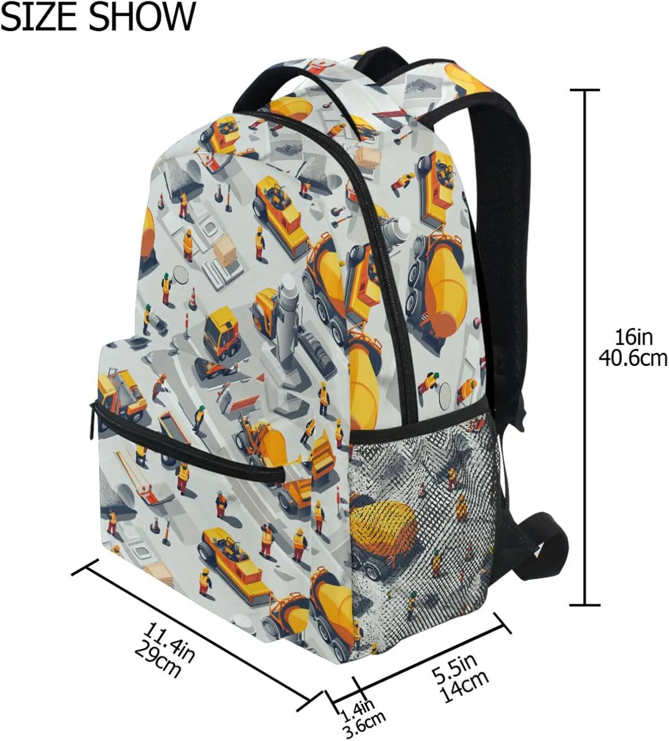 Laptop Backpack for Men and Women Waterproof Personal Backpack with Chest Strap for Business Work College Travel Trip Construction Scene Highway Construction Bulldozer