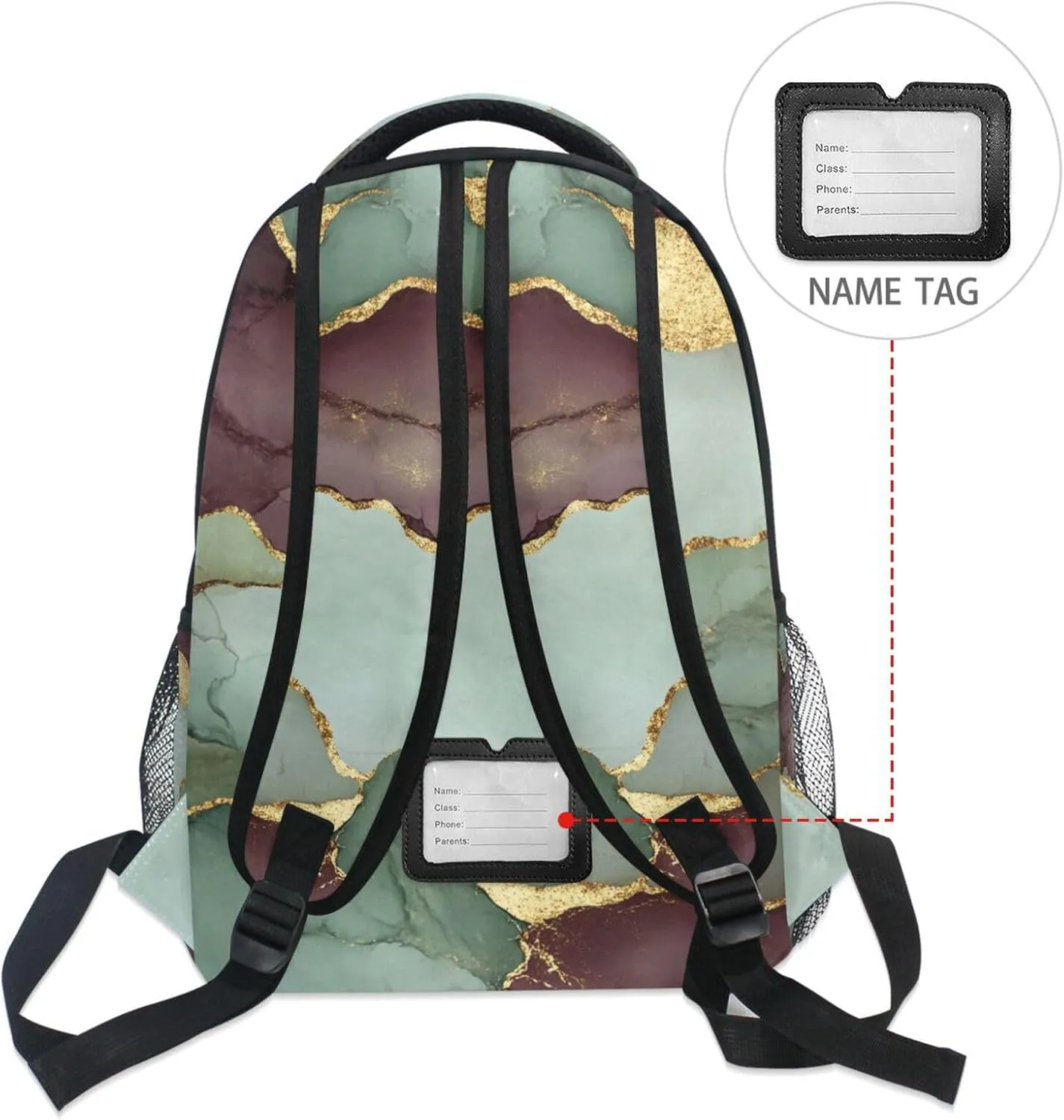 Laptop Backpack for Men Women Fashion School Book Bag with Chest Strap Gift Men & Women Marble Sage Green Burgundy