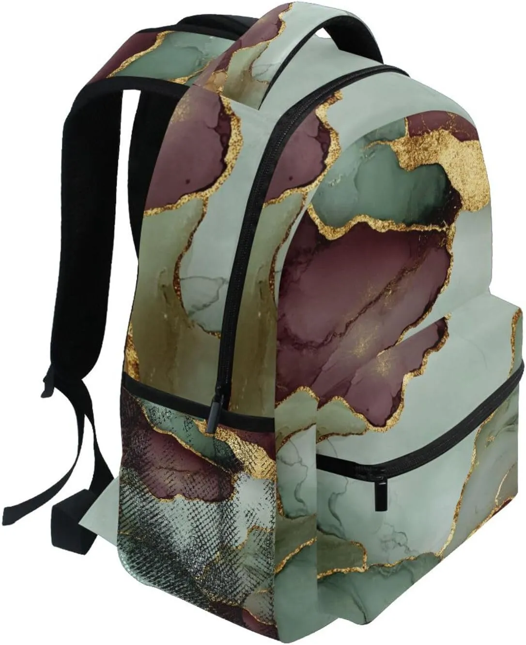 Laptop Backpack for Men Women Fashion School Book Bag with Chest Strap Gift Men & Women Marble Sage Green Burgundy