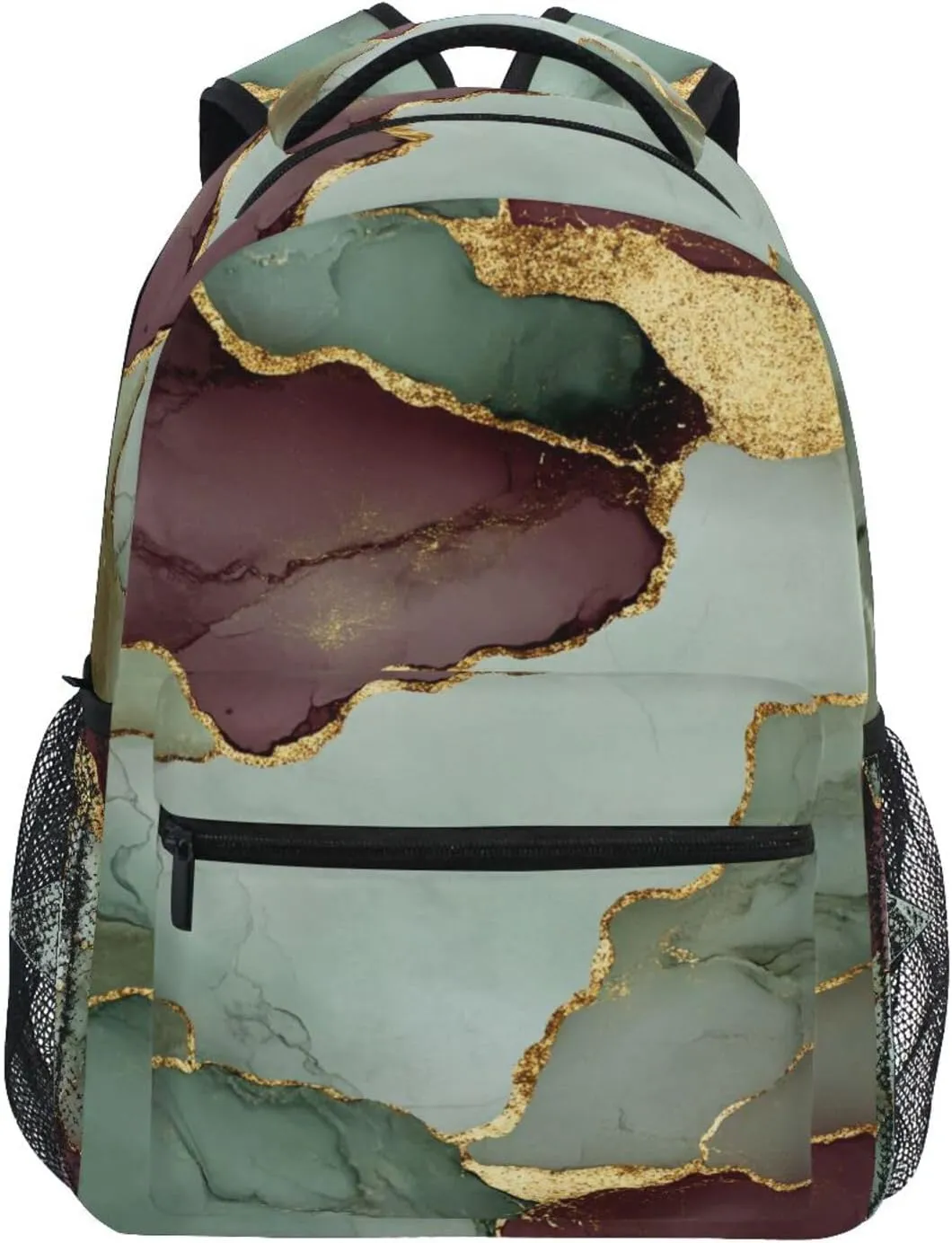 Laptop Backpack for Men Women Fashion School Book Bag with Chest Strap Gift Men & Women Marble Sage Green Burgundy