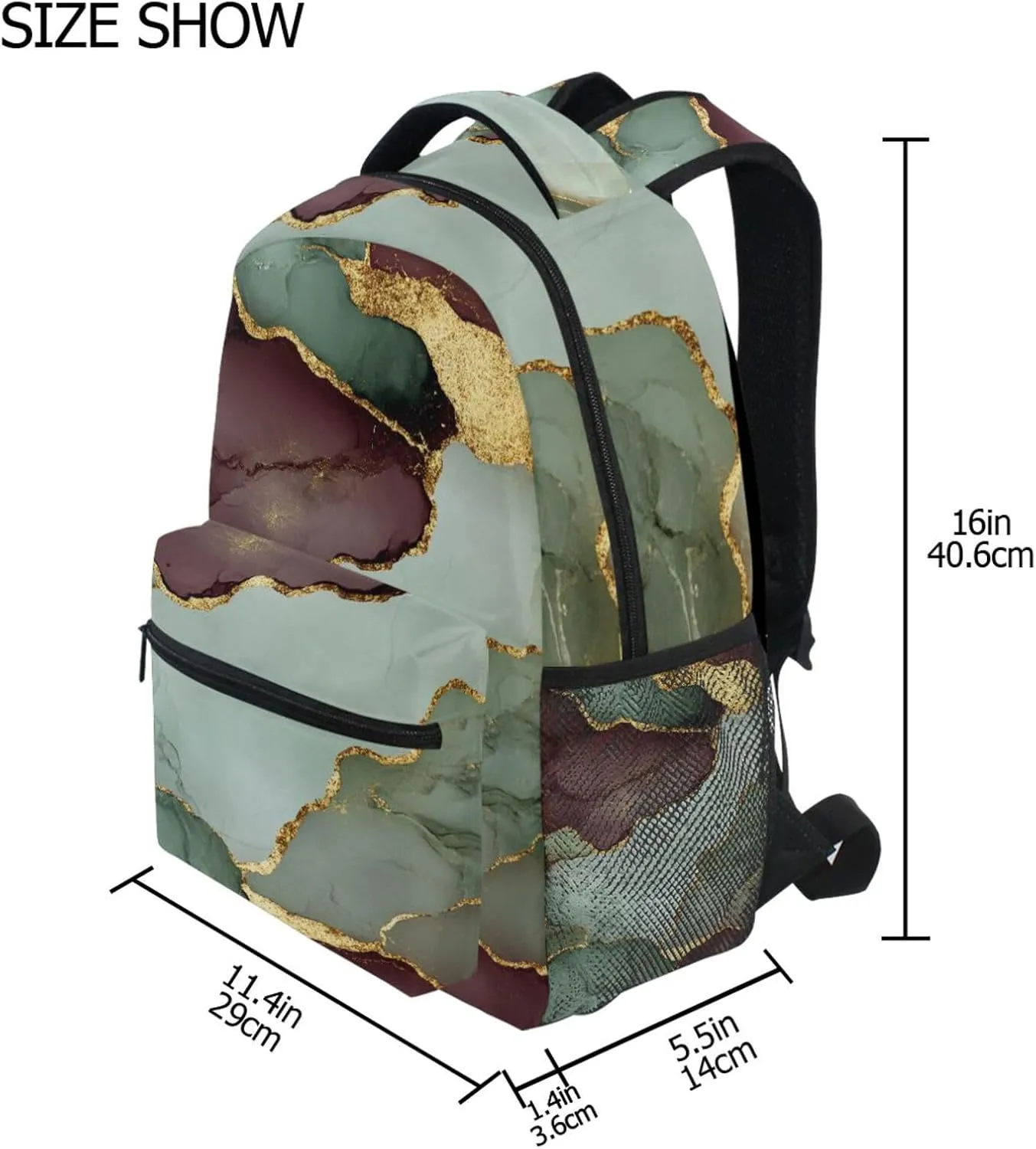 Laptop Backpack for Men Women Fashion School Book Bag with Chest Strap Gift Men & Women Marble Sage Green Burgundy