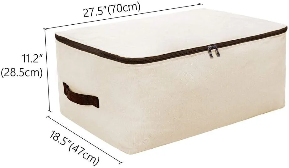 Large Canvas Soft Bedding, Garment Storage Organizer Bag for Wardrobe, Oversize Breathable Soft Bags for Queen/King Size Blankets, Duvets, Beige