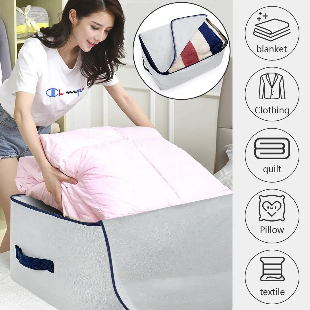 Large Canvas Soft Bedding, Garment Storage Organizer Bag for Wardrobe, Oversize Breathable Soft Bags for Queen/King Size Blankets, Duvets, Beige