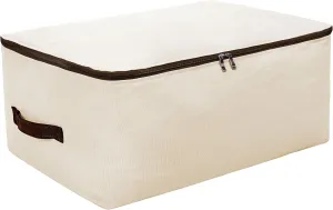 Large Canvas Soft Bedding, Garment Storage Organizer Bag for Wardrobe, Oversize Breathable Soft Bags for Queen/King Size Blankets, Duvets, Beige