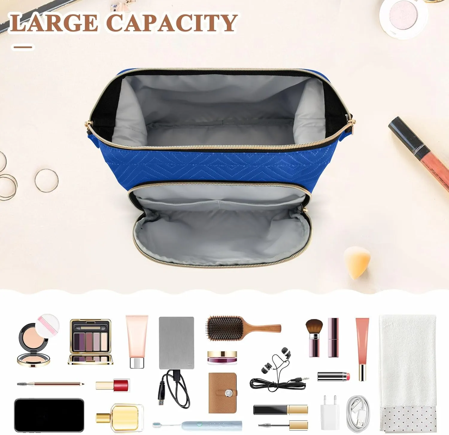 Large Capacity Cosmetic Bag Haiti Flag Wide-open Pouch Purse with 9-Piece Accessory Set, Toiletry Makeup Bags for Traveling Women