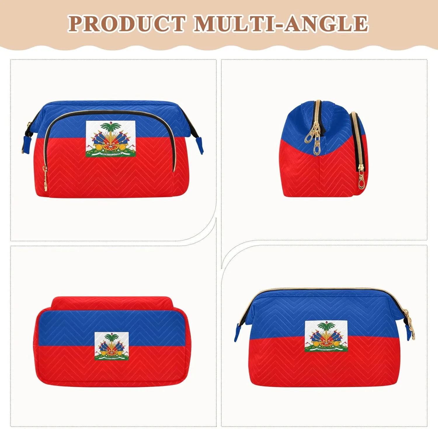 Large Capacity Cosmetic Bag Haiti Flag Wide-open Pouch Purse with 9-Piece Accessory Set, Toiletry Makeup Bags for Traveling Women