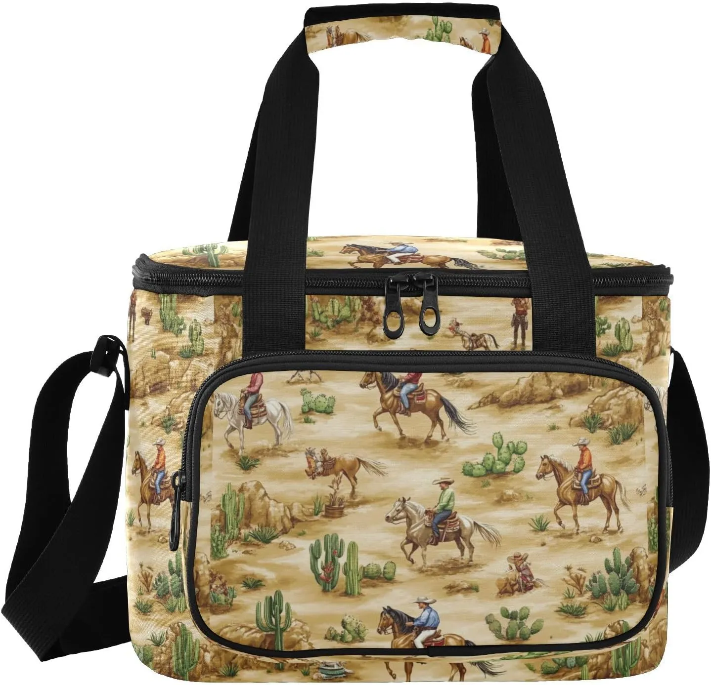 Large Lunch Bag Desert Horse Cactus Pattern Insulated Cooler Box For Women Men Picnic Camping Beach Handbag 24-Can (18L)