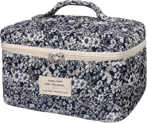 Large Makeup Bag, Cute Cosmetic Bag for Women Girls, Floral Coquette Aesthetic Toiletry Bag, Travel Make Up Organizer Bag (Black Rose Flower)
