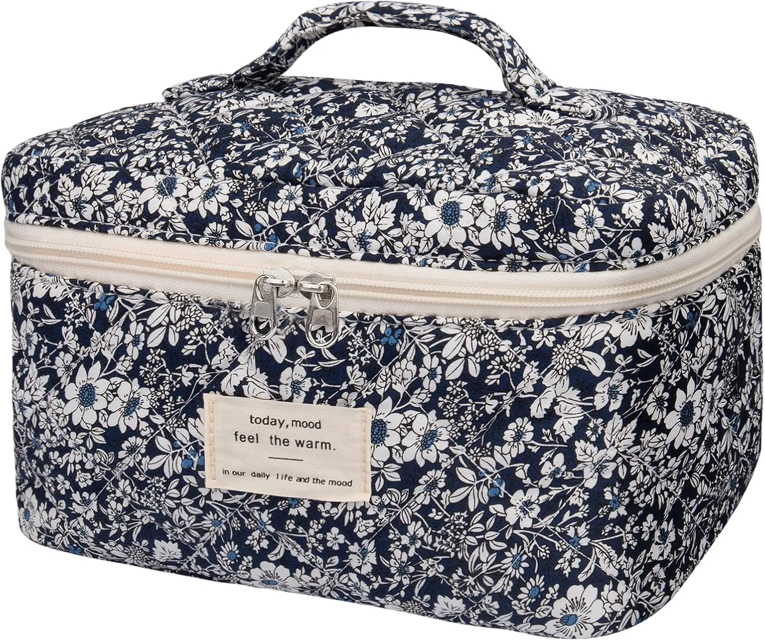 Large Makeup Bag, Cute Cosmetic Bag for Women Girls, Floral Coquette Aesthetic Toiletry Bag, Travel Make Up Organizer Bag (Black Rose Flower)