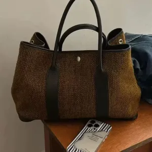 Large one-shoulder tote bag, vintage casual Maillard wool, 14 inches, large capacity and light weight