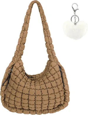 Large Quilted Tote Bag Crossbody Puffer Tote Bags for Women Quilted Hobo Bags Carryall Shoulder Bubble Bag