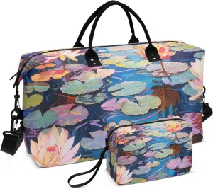 Large Travel Duffel Bag Sports Tote Gym Bag Overnight Weekender Bags Water Lily 1 Carry On Luggage with Toiletry Bags