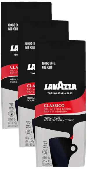 Lavazza Classico Ground Coffee Blend, Medium Roast, 12 Oz (Pack of 3)