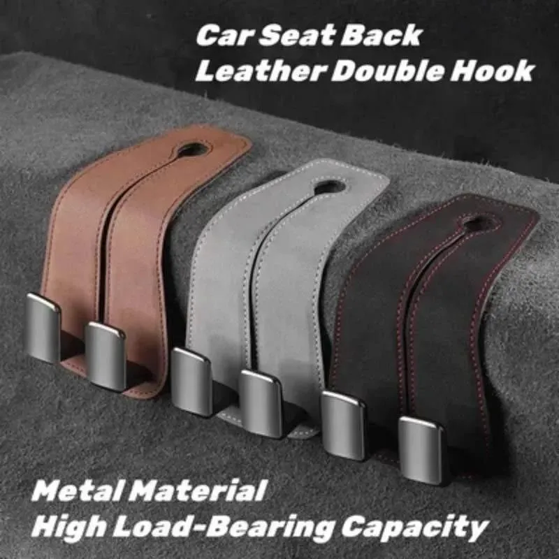 Leather Back Seat Organizer - Double Hook Car Storage System